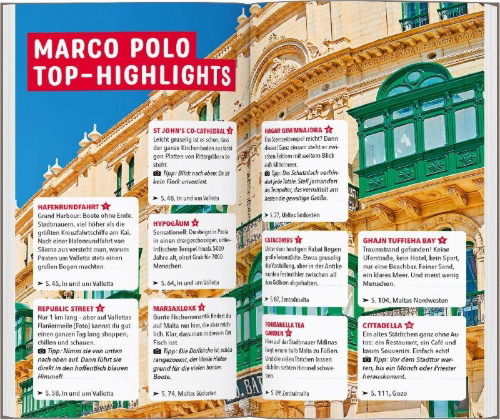 Buchcover und Innenansicht für das Buch: MARCO POLO Reiseführer Malta & Gozo