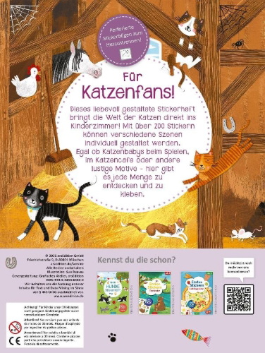 Buchcover und Innenansicht für das Buch: Mein Katzen-Stickerheft