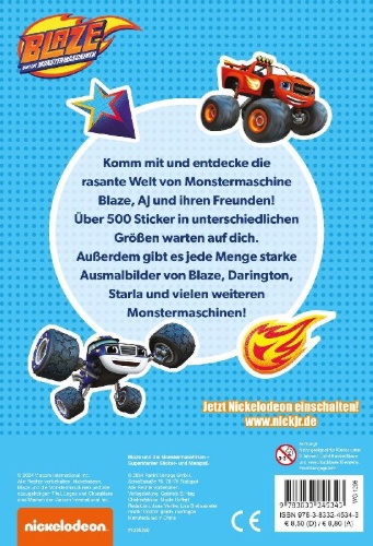 Buchcover und Innenansicht für das Buch: Blaze und die Monstermaschinen: Superstarker Sticker- und Malspaß
