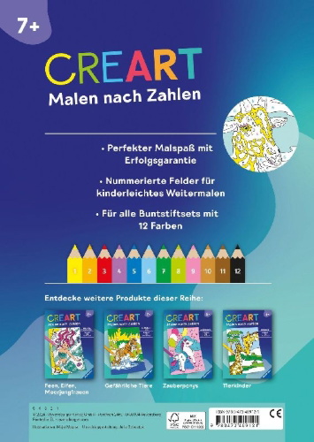 Buchcover und Innenansicht für das Buch: CreArt Malen nach Zahlen ab 7: Wilde Tiere