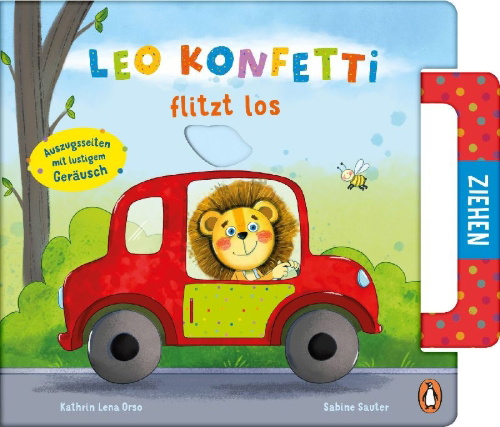 Buchcover und Innenansicht für das Buch: Leo Konfetti flitzt los