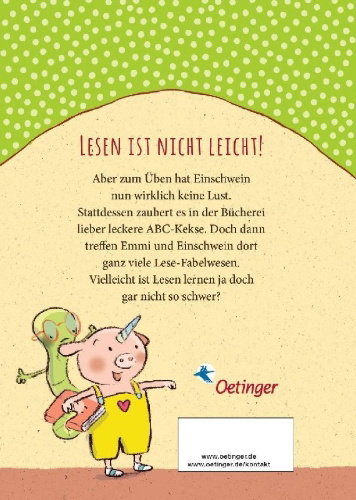 Buchcover und Innenansicht für das Buch: Emmi & Einschwein. Lesen macht lustig