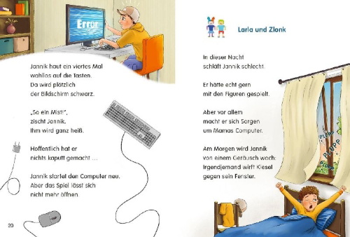 Buchcover und Innenansicht für das Buch: Zlonk und Larla - Freunde aus dem Computerspiel