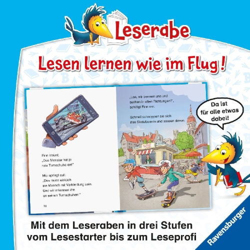 Buchcover und Innenansicht für das Buch: Leserabe 2. Lesestufe - Ein Fall für die Skater-Bande