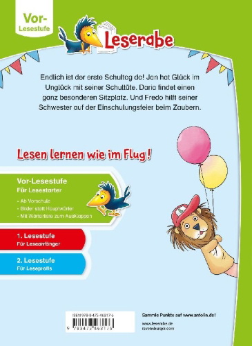 Buchcover und Innenansicht für das Buch: Leserabe Vor-Lesestufe - Lustige Geschichten vom 1. Schultag