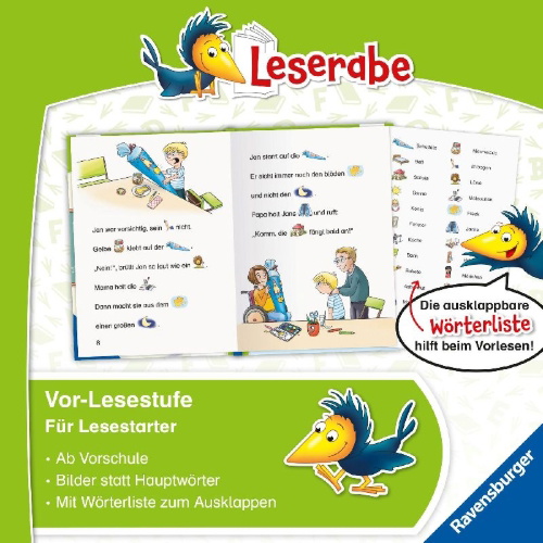 Buchcover und Innenansicht für das Buch: Leserabe Vor-Lesestufe - Lustige Geschichten vom 1. Schultag