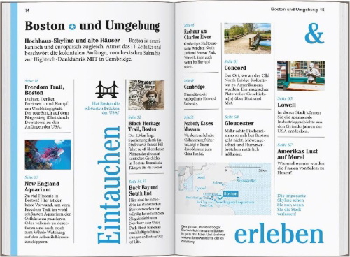 Buchcover und Innenansicht für das Buch: DUMONT Reise-Taschenbuch Reiseführer Boston & Neuengland