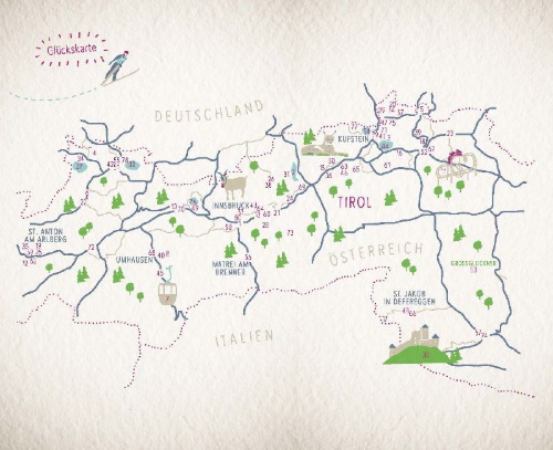 Buchcover und Innenansicht für das Buch: Glücksorte in Tirol