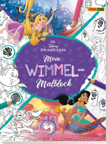 Buchcover und Innenansicht für das Buch: Disney Prinzessin: Mein Wimmel-Malblock