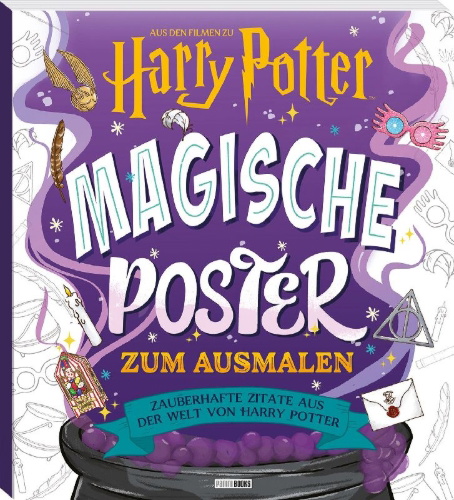 Buchcover und Innenansicht für das Buch: From the Films of Harry Potter: Magical Words Coloring Book