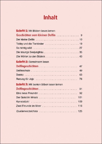 Buchcover und Innenansicht für das Buch: Lesenlernen in 3 Schritten - Die schönsten Delfingeschichten