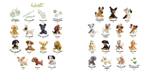 Buchcover und Innenansicht für das Buch: Mini-Amigurumis - Süße Hunde