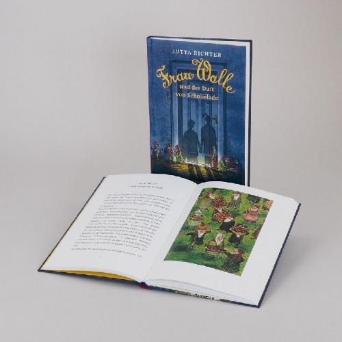 Buchcover und Innenansicht für das Buch: Frau Wolle und der Duft von Schokolade