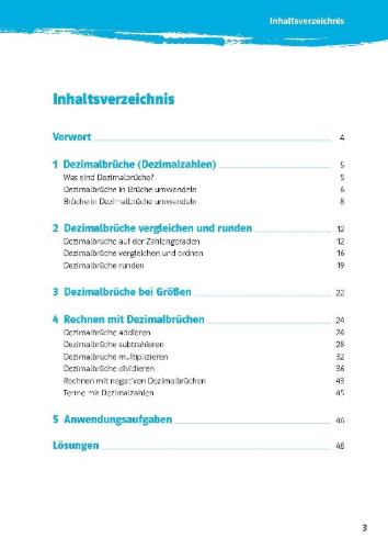 Buchcover und Innenansicht für das Buch: Klett 10-Minuten-Training Mathematik Rechnen mit Dezimalbrüchen 6. Klasse