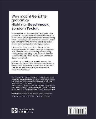 Buchcover und Innenansicht für das Buch: Joshua Weissman: Textur über Geschmack