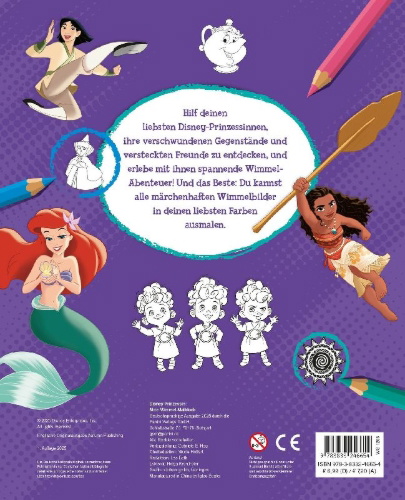 Buchcover und Innenansicht für das Buch: Disney Prinzessin: Mein Wimmel-Malblock