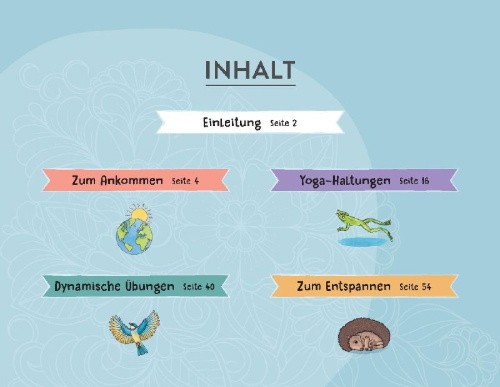 Buchcover und Innenansicht für das Buch: Yoga für Kinder - 30 einfache Übungen für Kinder von 2 bis 6 Jahren