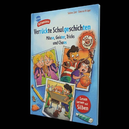 Buchcover und Innenansicht für das Buch: Verrückte Schulgeschichten. Mäuse, Geister, Tricks und Chaos