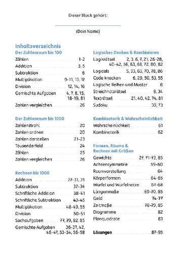 Buchcover und Innenansicht für das Buch: Mein Rätselblock Mathe 3. Klasse