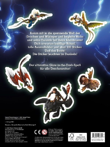 Buchcover und Innenansicht für das Buch: Dragons: Der große Glow-in-the-Dark-Stickerspaß