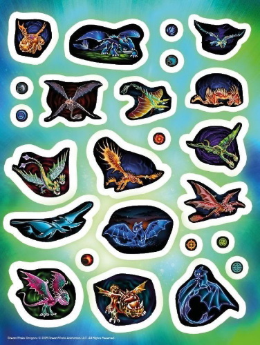 Buchcover und Innenansicht für das Buch: Dragons: Der große Glow-in-the-Dark-Stickerspaß