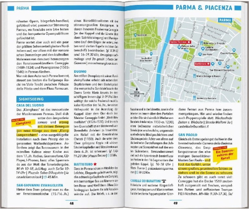 Buchcover und Innenansicht für das Buch: MARCO POLO Reiseführer Emilia-Romagna, Bologna, Parma, Ravenna