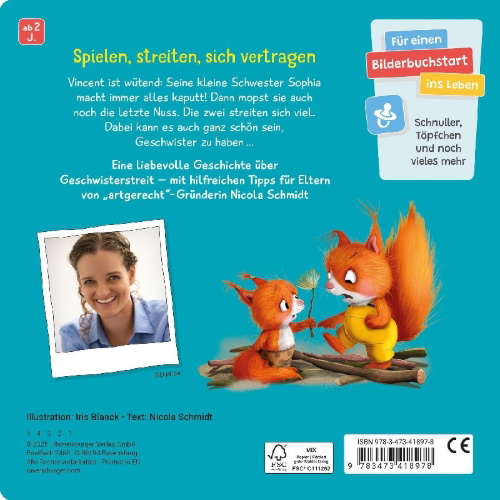 Buchcover und Innenansicht für das Buch: Mein artgerecht-Geschwisterbuch: Ich zuerst! Nein, ich!