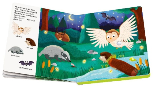 Buchcover und Innenansicht für das Buch: Play+ Mein allererstes Soundbuch Tiere im Wald - ab 12 Monate