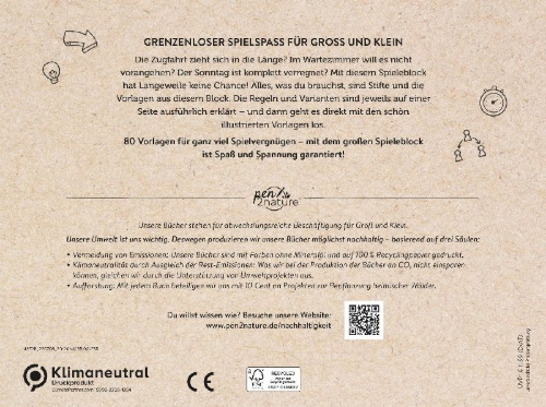 Buchcover und Innenansicht für das Buch: Der große Spieleblock. Umweltfreundlicher Spielspaß für Groß und Klein