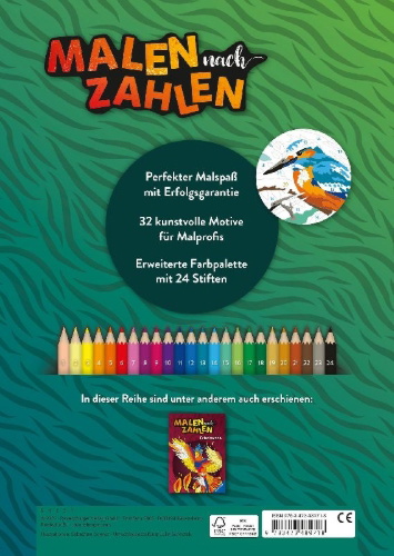 Buchcover und Innenansicht für das Buch: Ravensburger Malen nach Zahlen Wilde Tiere - 32 Motive abgestimmt auf Buntstiftsets mit 24 Farben (Stifte nicht enthalten) - Malbuch mit nummerierten Ausmalfeldern für fortgeschrittene Fans der Reihe