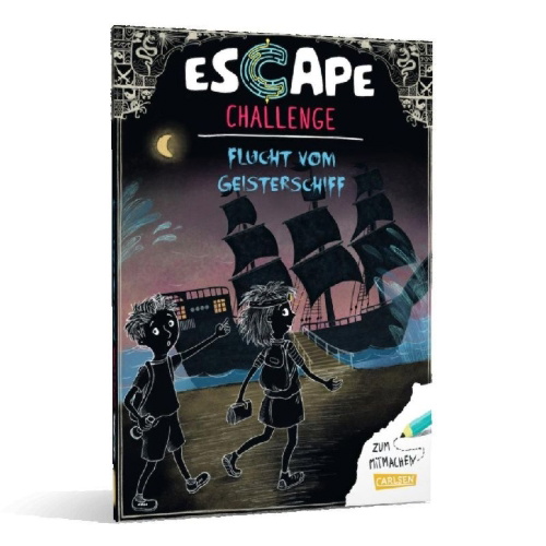 Buchcover und Innenansicht für das Buch: Escape-Buch für Grundschulkinder: Escape Challenge: Flucht vom Geisterschiff