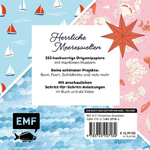 Buchcover und Innenansicht für das Buch: 333 Origami - Faszination Meer - Maritime Papiere falten