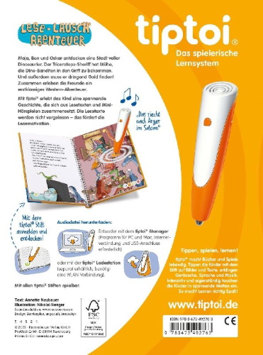 Buchcover und Innenansicht für das Buch: tiptoi® Lese-Lausch-Abenteuer - Dino-Stadt
