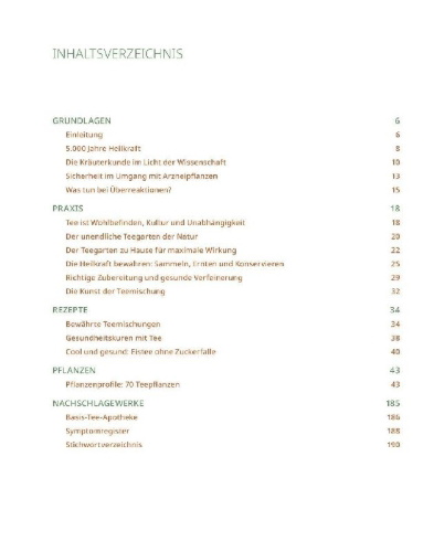 Buchcover und Innenansicht für das Buch: Die Tee-Apotheke
