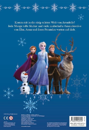 Buchcover und Innenansicht für das Buch: Disney Die Eiskönigin: Stickern und Malen mit Elsa und Anna