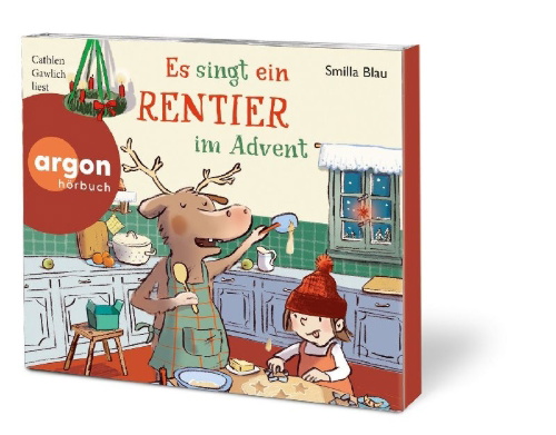 Buchcover und Innenansicht für das Buch: Es düst ein Rentier durch den Schnee