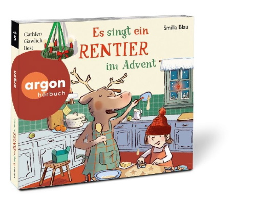 Buchcover und Innenansicht für das Buch: Es düst ein Rentier durch den Schnee