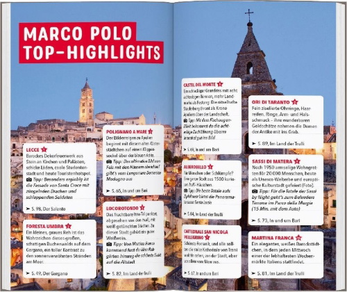 Buchcover und Innenansicht für das Buch: MARCO POLO Reiseführer Apulien