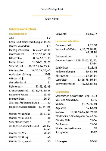 Buchcover und Innenansicht für das Buch: Mein Rätselblock Deutsch 4. Klasse