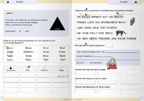 Buchcover und Innenansicht für das Buch: Mein Grammatikheft 1/2 für die 1. und 2. Klasse
