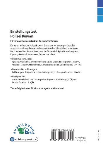 Buchcover und Innenansicht für das Buch: Einstellungstest Polizei Bayern