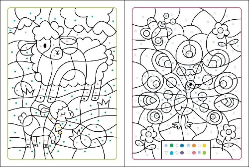 Buchcover und Innenansicht für das Buch: Mes Coloriages Magiques - La Ferme