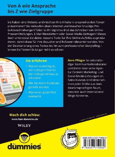 Buchcover und Innenansicht für das Buch: Wirkungsvoll fürs Web texten für Dummies