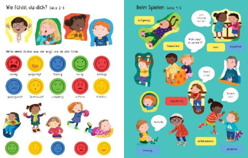 Buchcover und Innenansicht für das Buch: Mein erstes Stickerbuch: Gefühle