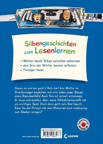 Buchcover und Innenansicht für das Buch: Silbengeschichten zum Lesenlernen - Polizeigeschichten