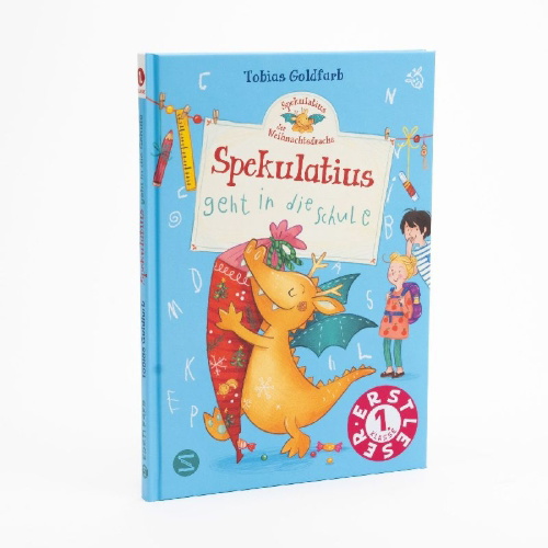 Buchcover und Innenansicht für das Buch: Spekulatius, der Weihnachtsdrache. Spekulatius geht in die Schule