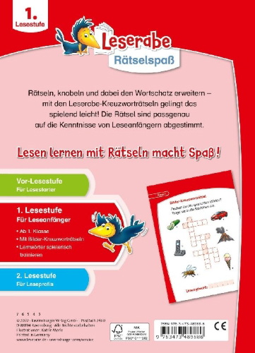 Buchcover und Innenansicht für das Buch: Ravensburger Leserabe Rätselspaß - Kreuzworträtsel zum Lesenlernen - 1. Lesestufe