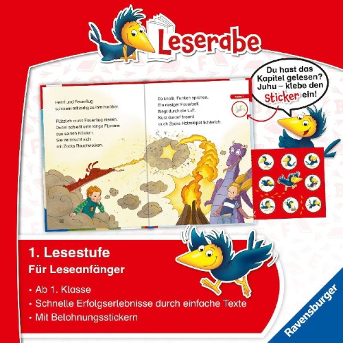 Buchcover und Innenansicht für das Buch: Die Drachenreiter-Schule - Leserabe ab 1. Klasse - Erstlesebuch für Kinder ab 6 Jahren